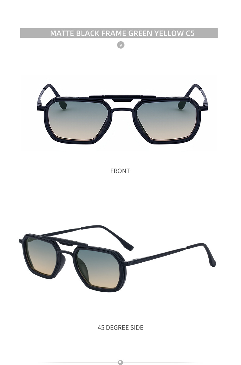 Men's Retro Square Sunglasses - Trendy Punk Style, Double Bridge Design & Flexible Spring Temples – Vintage Cool Eyewear Details and Specifications