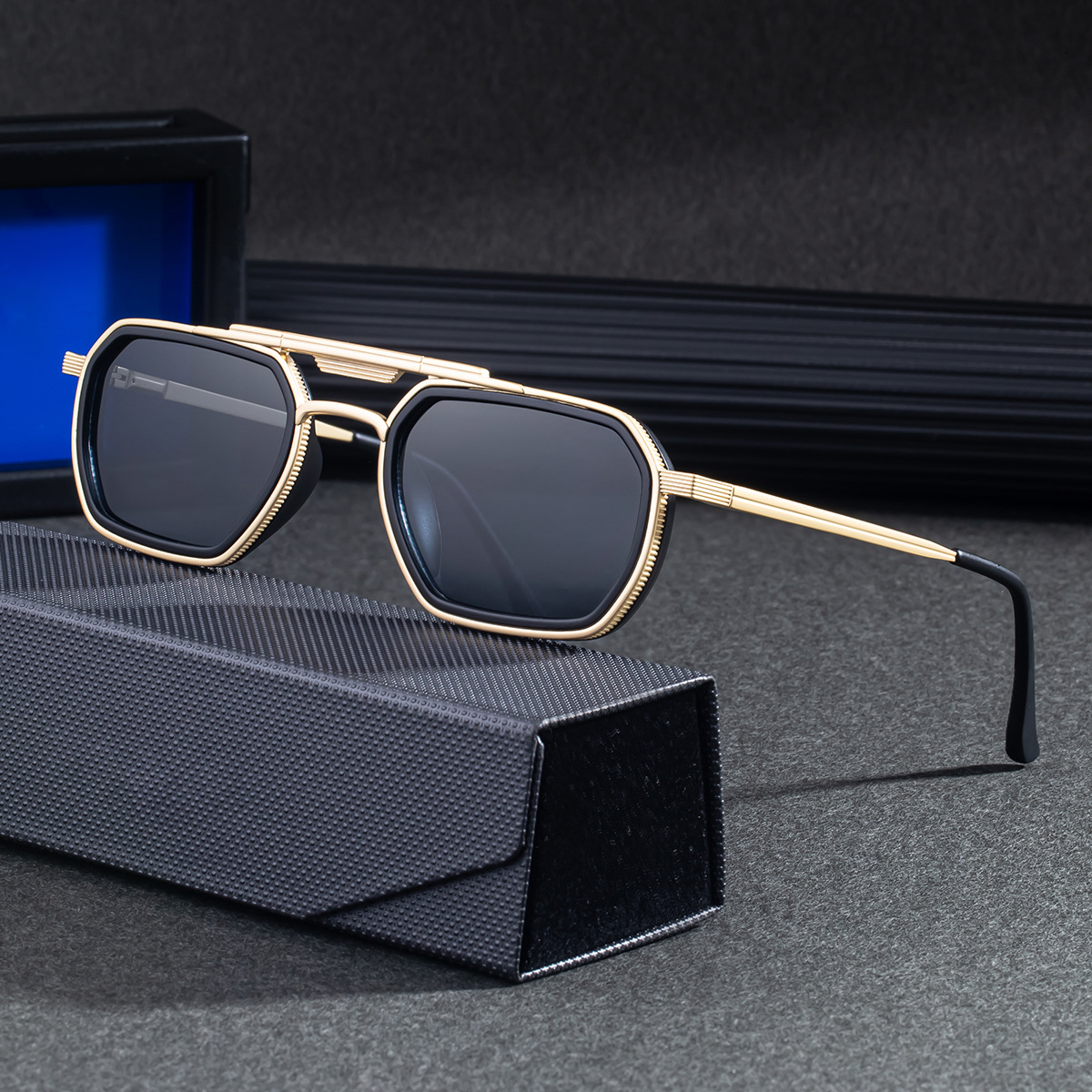 Men's Retro Square Sunglasses - Trendy Punk Style, Double Bridge Design & Flexible Spring Temples – Vintage Cool Eyewear Custom Eyewear