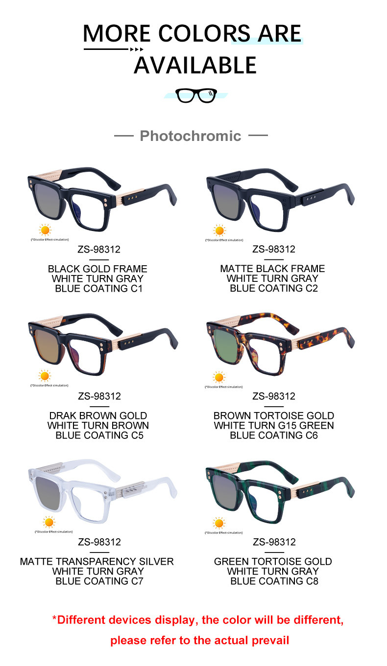 Men's Retro Square Photochromic Sunglasses - EU/US Fashion Style, Unique Design & UV400 Protection for Outdoor Activities Details and Specifications