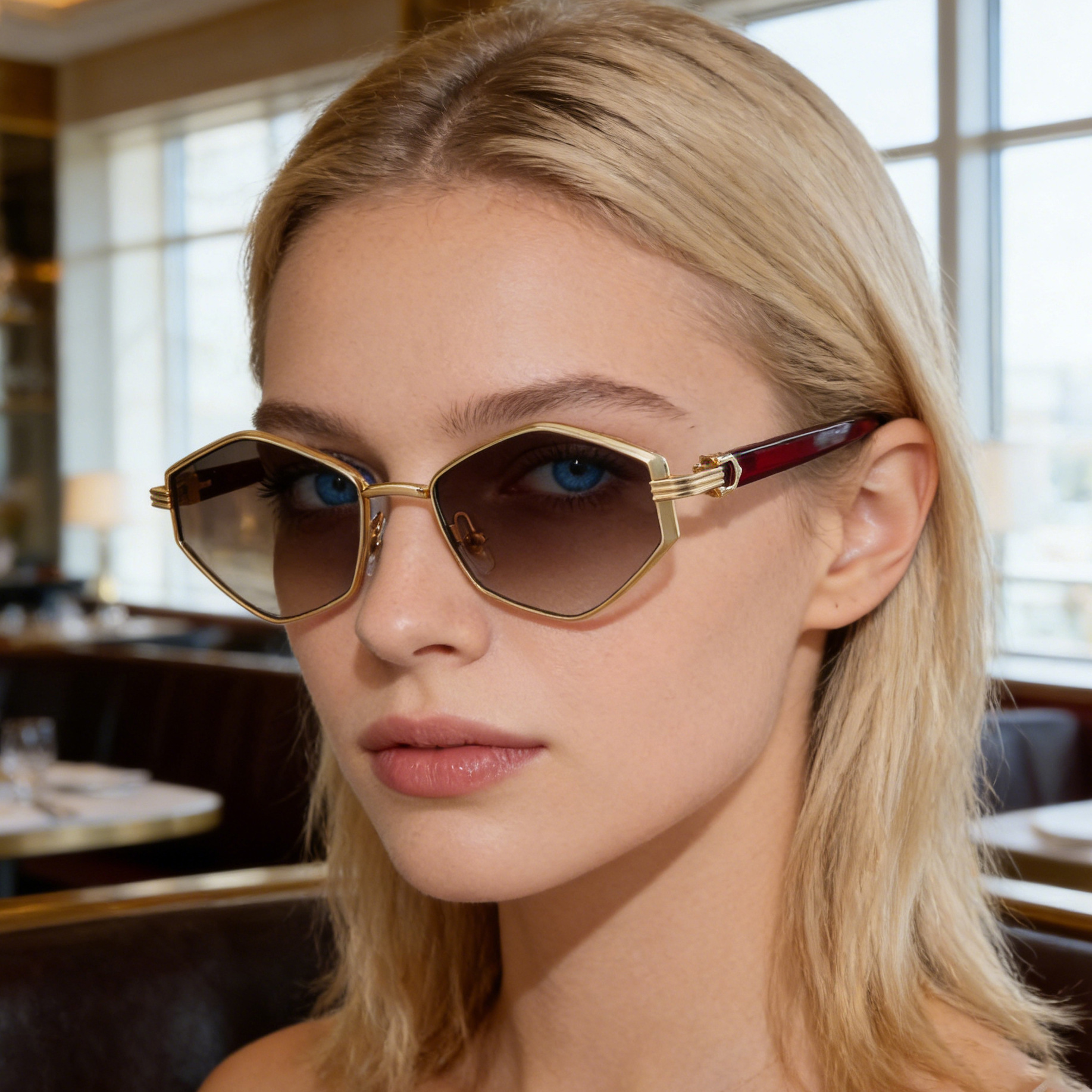 Women's Trendy Polygon Sunglasses - Unique Geometric Metal Frame – Chic Street Style & UV400 Sun Protection Custom Eyewear