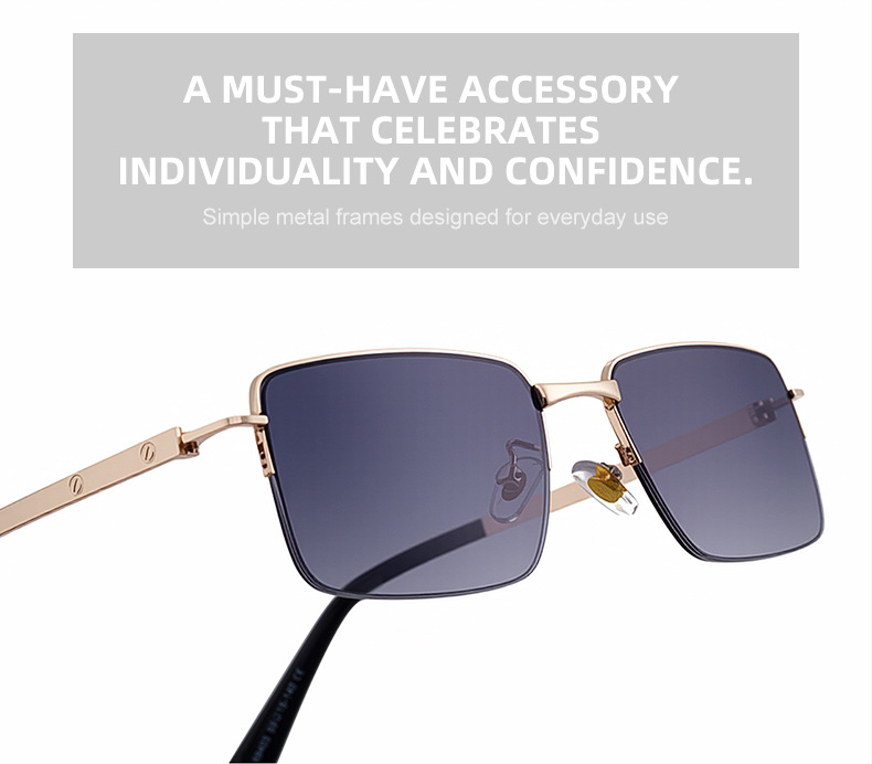 Men's Trendy Square Sunglasses - Unique Metal Frame Design – Stylish Outdoor Sun Protection & UV400 Shades Details and Specifications