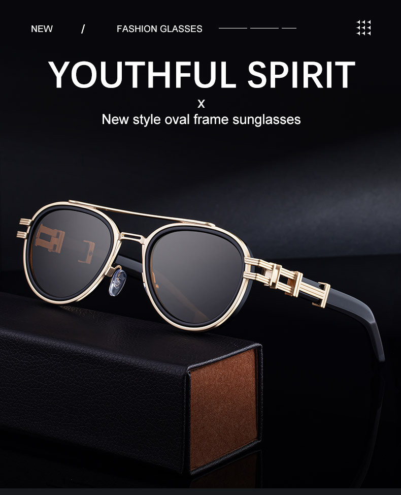 Men's Retro Metal Oval Sunglasses - Stylish Double Bridge Frame – Vintage Sun Protection Eyewear with UV400 Details and Specifications