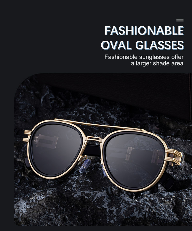 Men's Retro Metal Oval Sunglasses - Stylish Double Bridge Frame – Vintage Sun Protection Eyewear with UV400 Details and Specifications