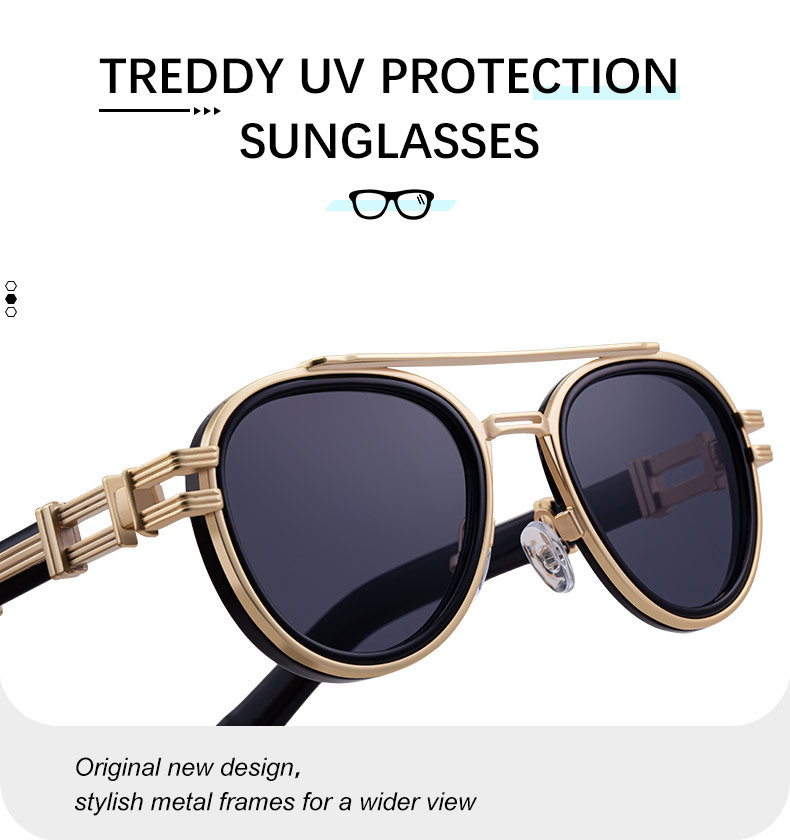 Men's Retro Metal Oval Sunglasses - Stylish Double Bridge Frame – Vintage Sun Protection Eyewear with UV400 Details and Specifications