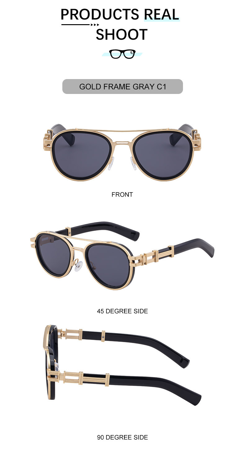 Men's Retro Metal Oval Sunglasses - Stylish Double Bridge Frame – Vintage Sun Protection Eyewear with UV400 Details and Specifications