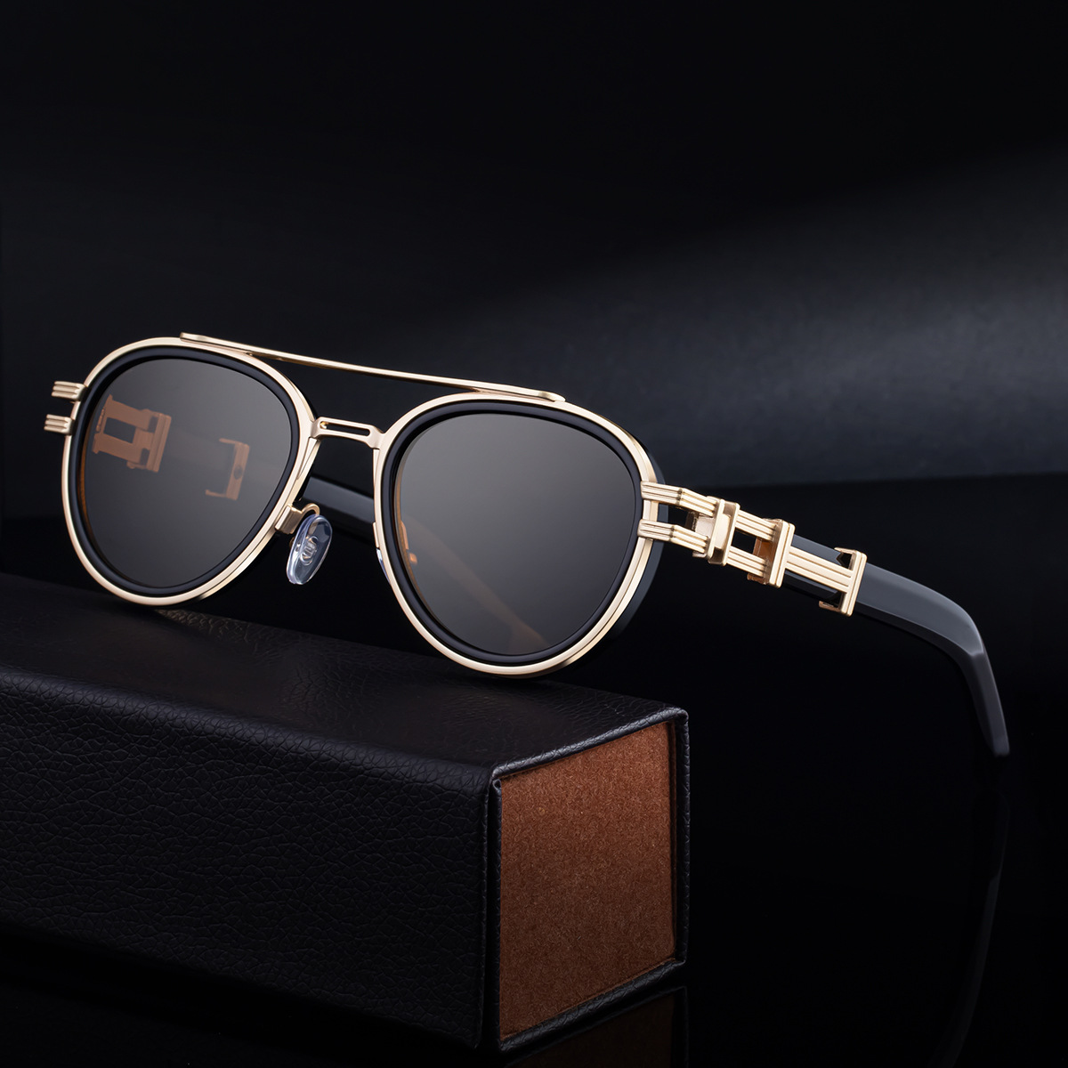 Men's Retro Metal Oval Sunglasses - Stylish Double Bridge Frame – Vintage Sun Protection Eyewear with UV400 Custom Eyewear