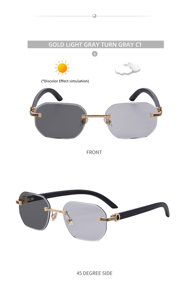 Men's Trendy Rimless Photochromic Sunglasses - Unique High-End Outdoor Eyewear with Adaptive UV Protection – Lightweight & Stylish Details and Specifications
