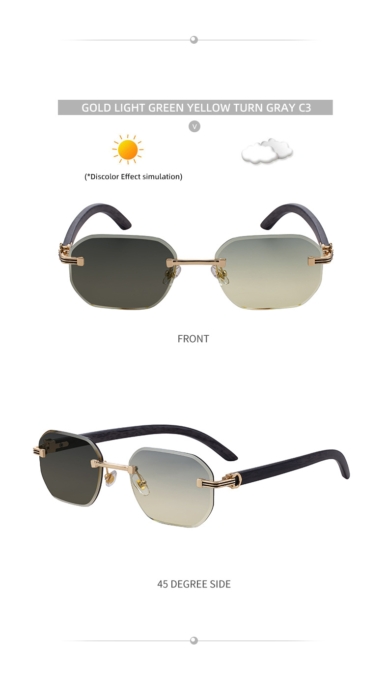 Men's Trendy Rimless Photochromic Sunglasses - Unique High-End Outdoor Eyewear with Adaptive UV Protection – Lightweight & Stylish Details and Specifications