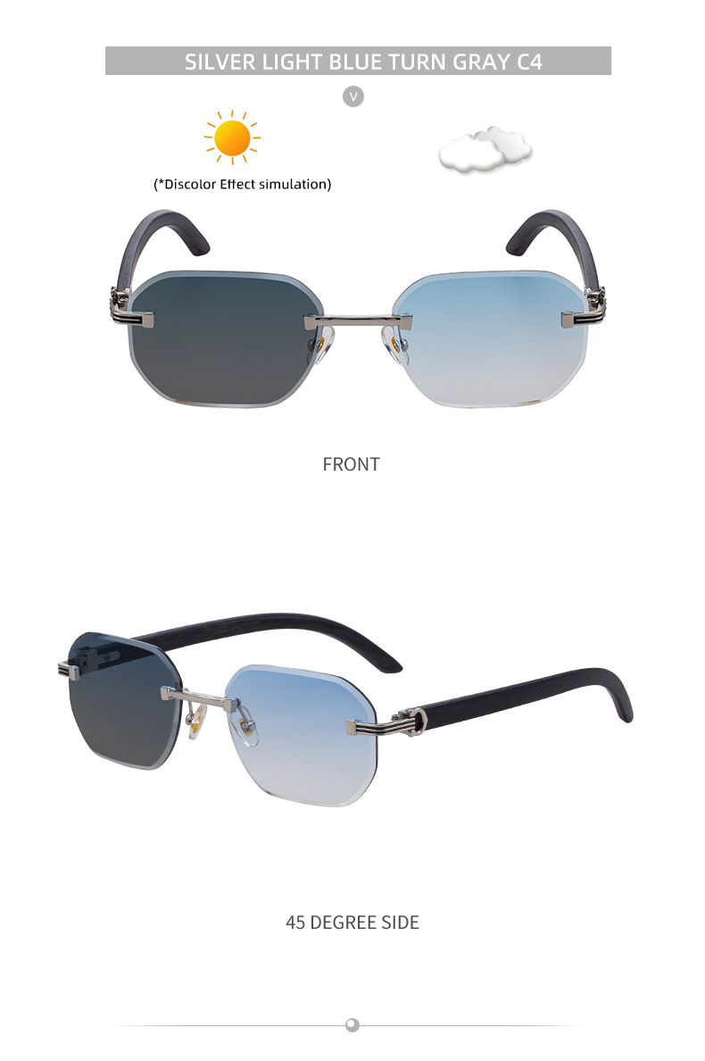 Men's Trendy Rimless Photochromic Sunglasses - Unique High-End Outdoor Eyewear with Adaptive UV Protection – Lightweight & Stylish Details and Specifications