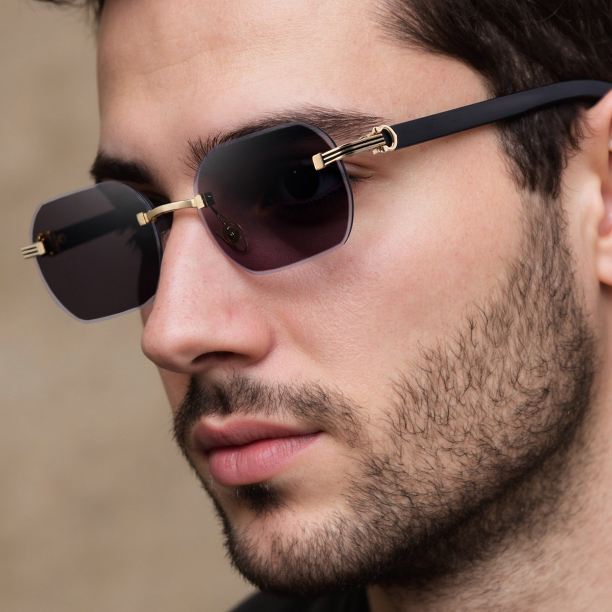 Men's Trendy Rimless Photochromic Sunglasses - Unique High-End Outdoor Eyewear with Adaptive UV Protection – Lightweight & Stylish Custom Eyewear