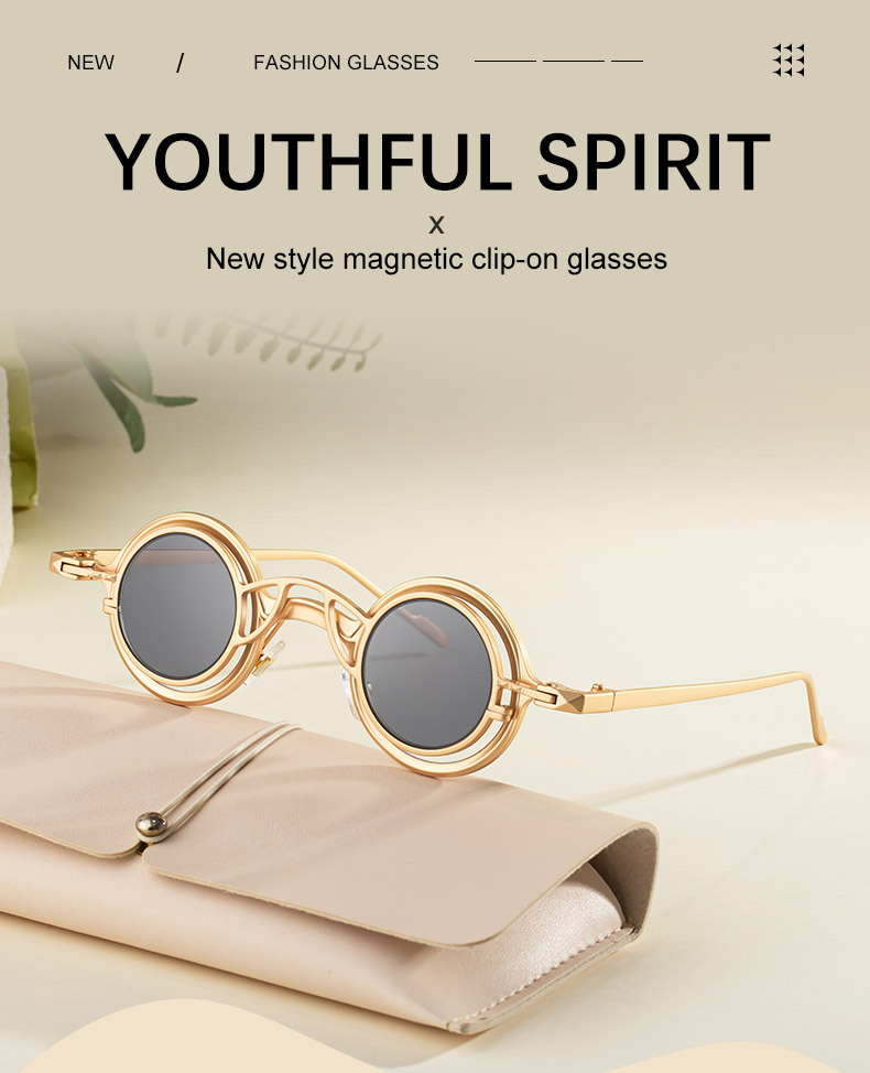 Men's Stylish Round Clip-On Sunglasses - Magnetic Attachment with Metal Temples – High-End Retro Sun Protection Eyewear Details and Specifications