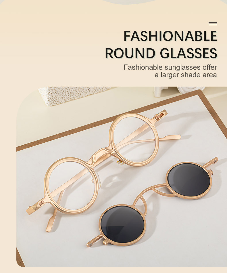 Men's Stylish Round Clip-On Sunglasses - Magnetic Attachment with Metal Temples – High-End Retro Sun Protection Eyewear Details and Specifications