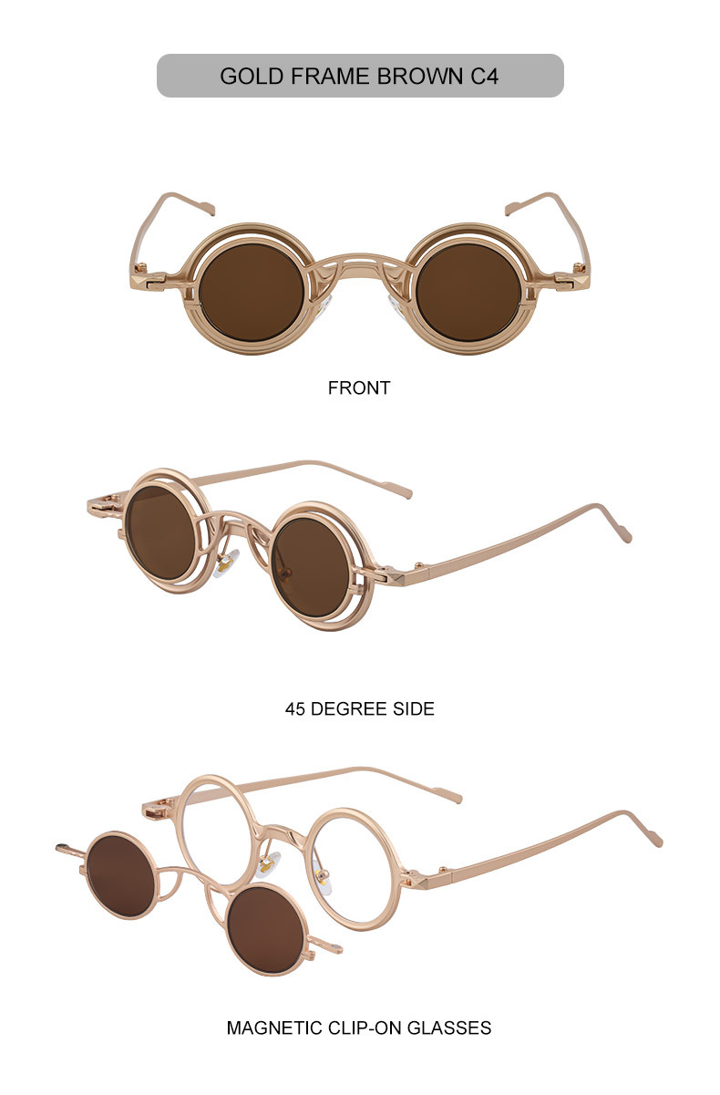 Men's Stylish Round Clip-On Sunglasses - Magnetic Attachment with Metal Temples – High-End Retro Sun Protection Eyewear Details and Specifications