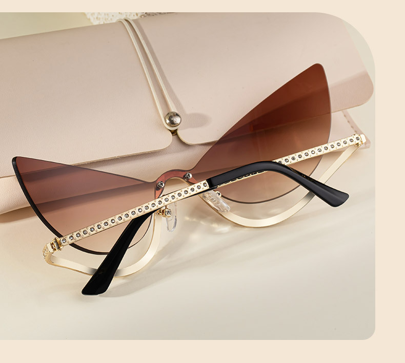 Women's Trendy Rimless Cat-Eye Sunglasses - Unique High-End Rhinestone Embellished Eyewear – Stylish Outdoor Street Fashion Sun Protection Details and Specifications