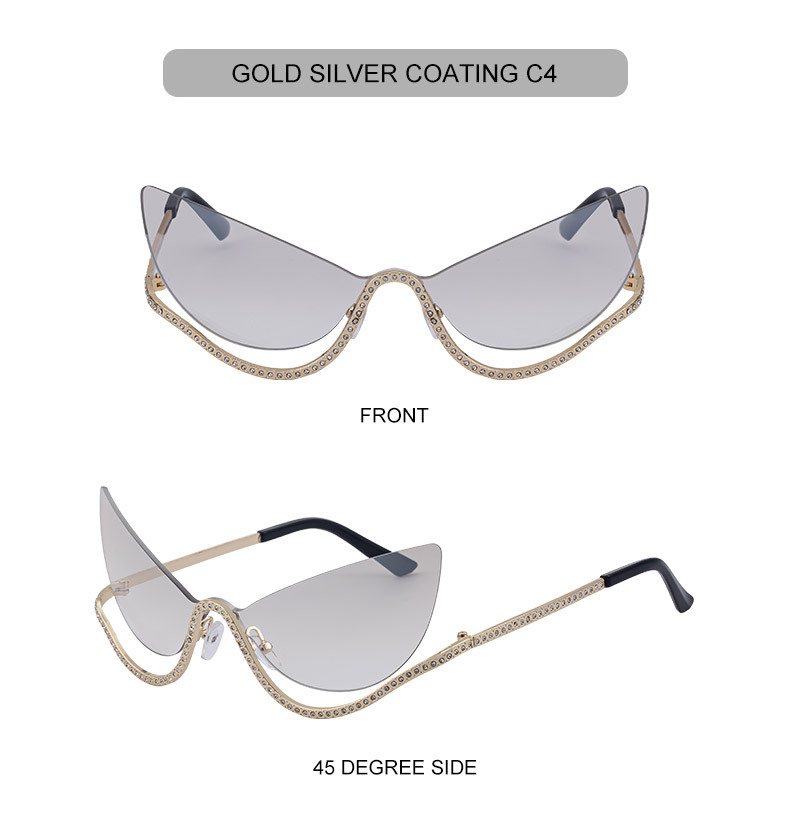Women's Trendy Rimless Cat-Eye Sunglasses - Unique High-End Rhinestone Embellished Eyewear – Stylish Outdoor Street Fashion Sun Protection Details and Specifications
