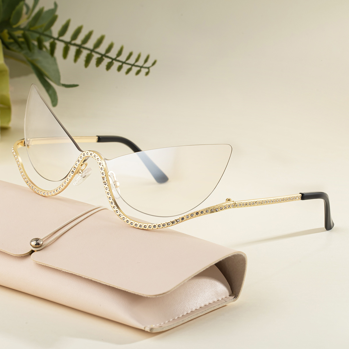 Women's Trendy Rimless Cat-Eye Sunglasses - Unique High-End Rhinestone Embellished Eyewear – Stylish Outdoor Street Fashion Sun Protection Custom Eyewear