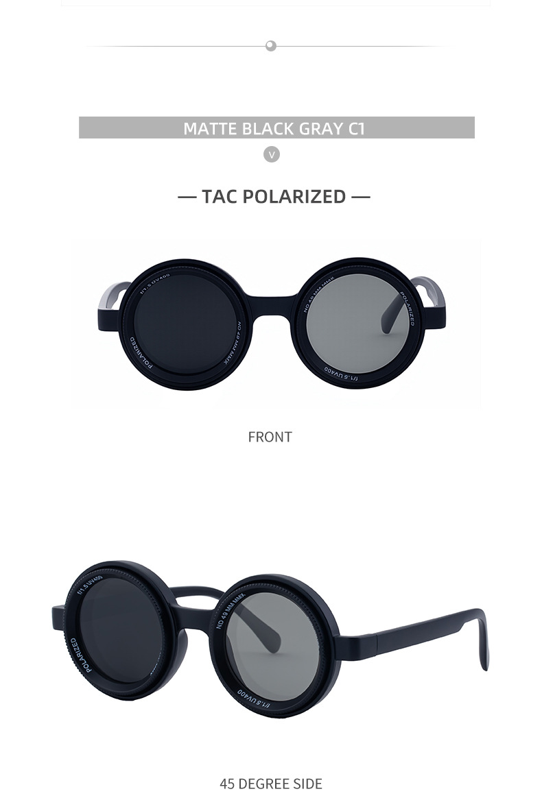 New Men's Round Frame Night Driving Glasses – Adjustable ND Variable Focus Polarized Sunglasses Details and Specifications