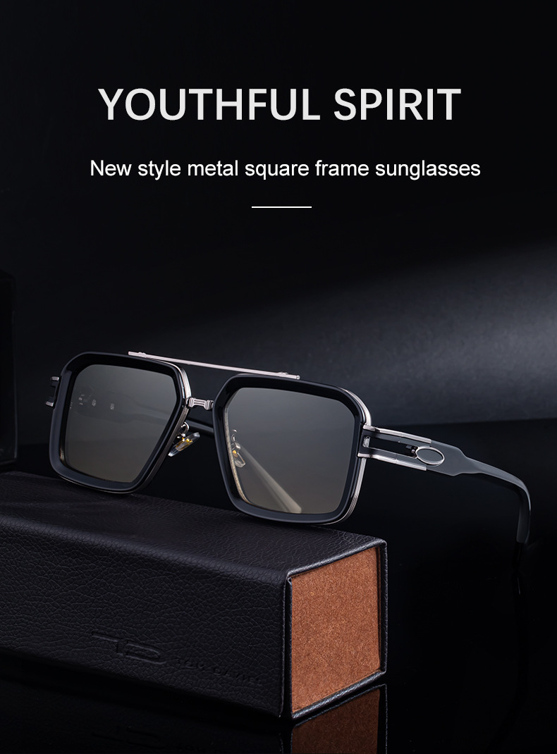 Men's Retro Square Sunglasses with Double Bridge - New High-End Fashion Eyewear for Outdoor Sun Protection – Stylish Male Shades Details and Specifications