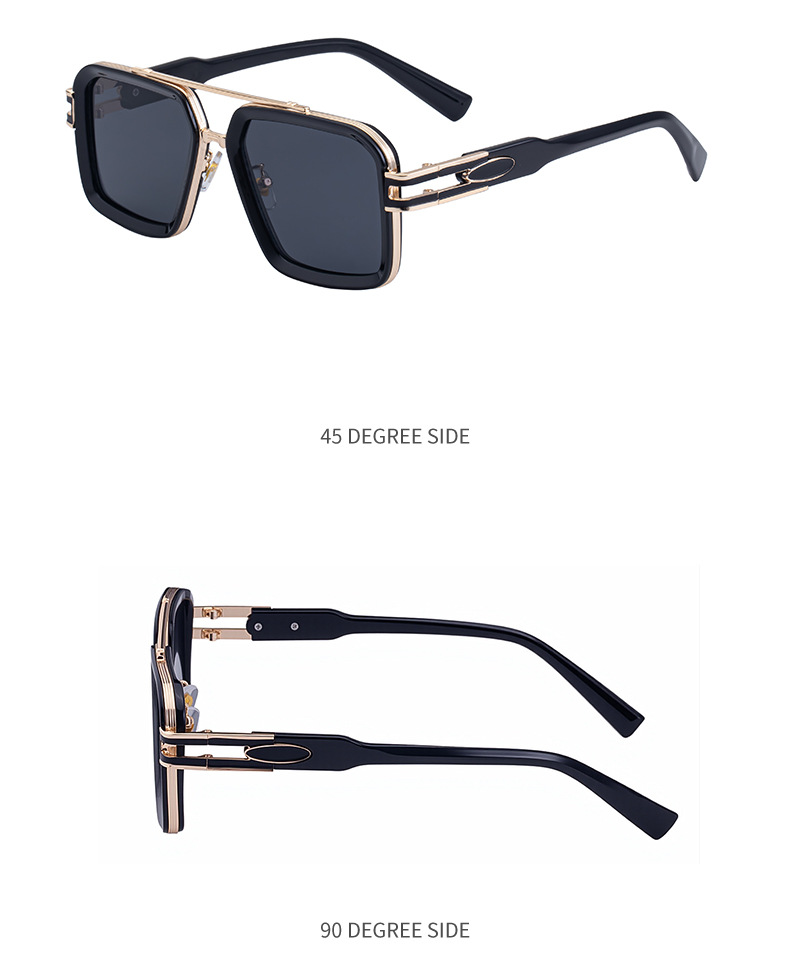 Men's Retro Square Sunglasses with Double Bridge - New High-End Fashion Eyewear for Outdoor Sun Protection – Stylish Male Shades Details and Specifications