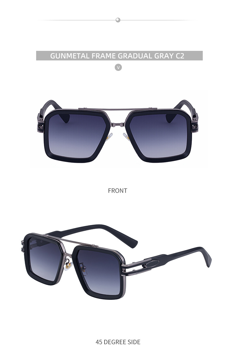 Men's Retro Square Sunglasses with Double Bridge - New High-End Fashion Eyewear for Outdoor Sun Protection – Stylish Male Shades Details and Specifications