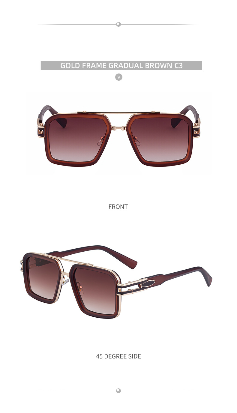 Men's Retro Square Sunglasses with Double Bridge - New High-End Fashion Eyewear for Outdoor Sun Protection – Stylish Male Shades Details and Specifications