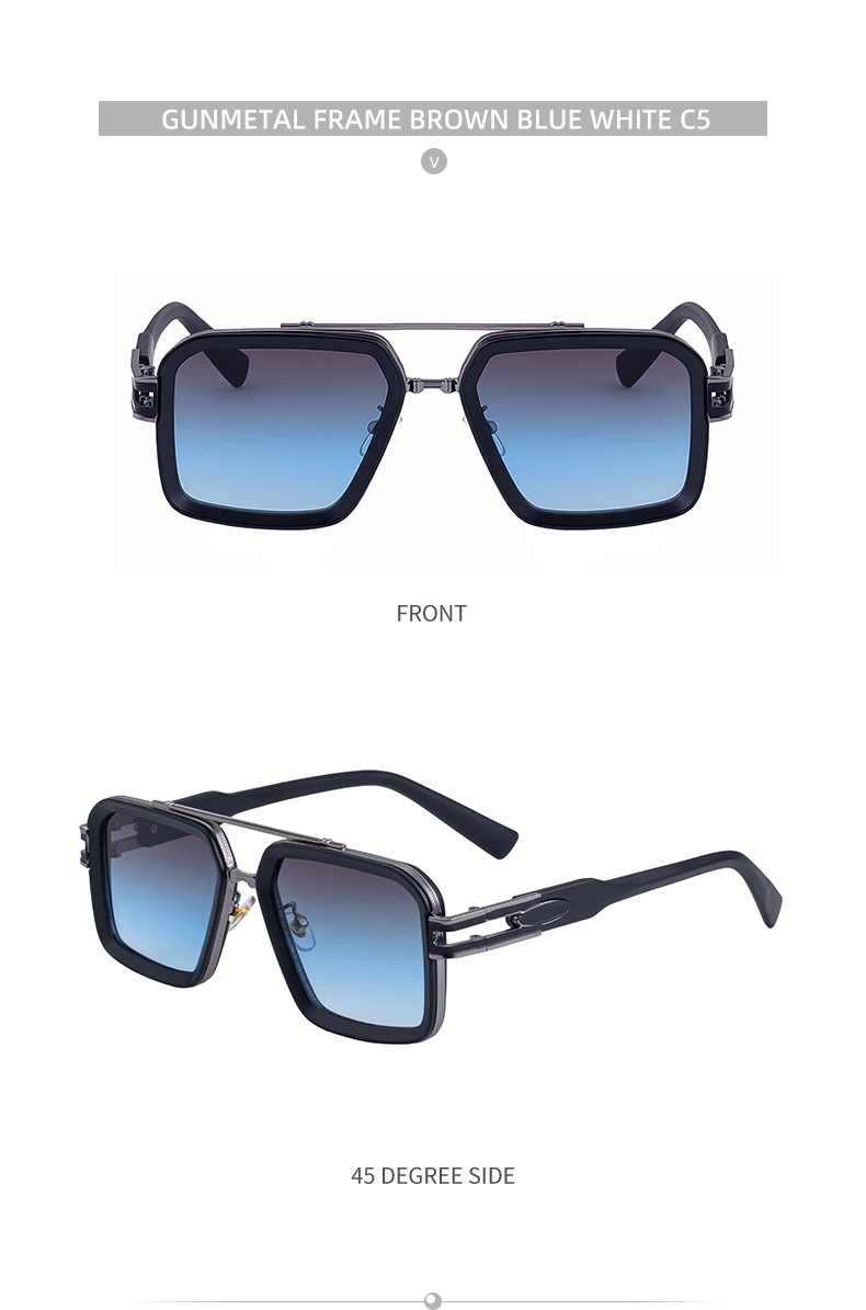 Men's Retro Square Sunglasses with Double Bridge - New High-End Fashion Eyewear for Outdoor Sun Protection – Stylish Male Shades Details and Specifications