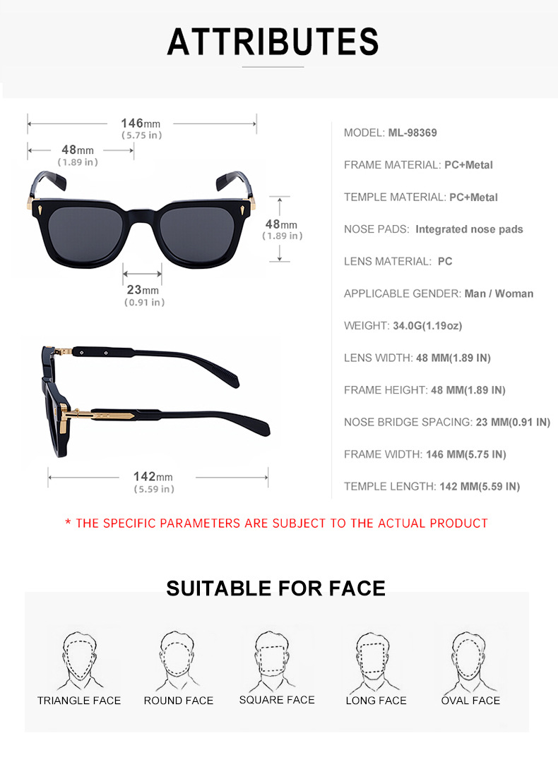 New Men's Fashion Square Sunglasses - Premium Outdoor Driving UV Protection Eyewear Details and Specifications