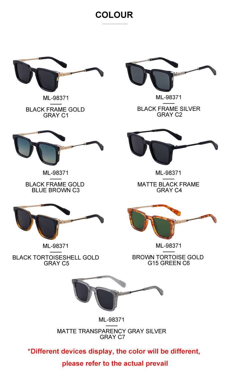 New Fashion Men's Square Sunglasses with Zinc Alloy Temples - Outdoor UV Protection Shades Details and Specifications