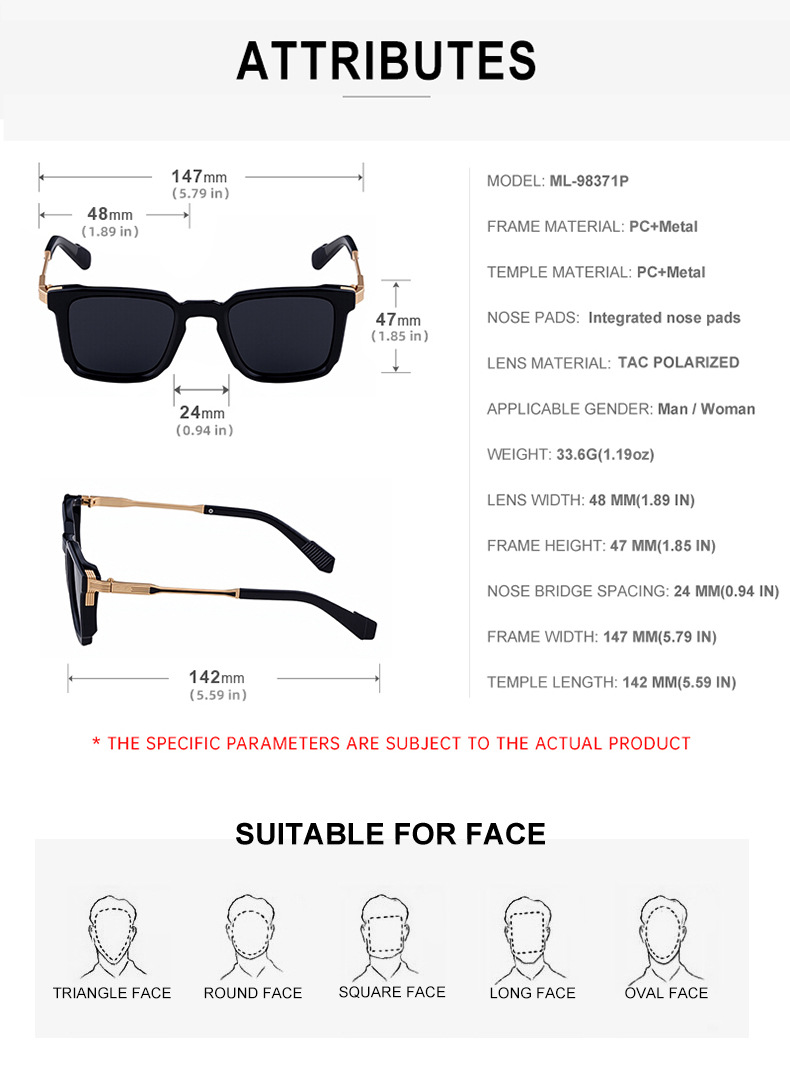 New Fashion Men's Square Polarized Sunglasses - Unique Outdoor Trendy UV Protection Shades Details and Specifications