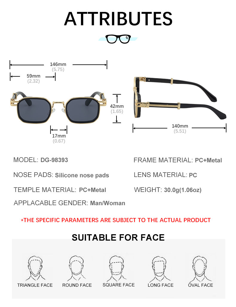 New Fashion Men's Square Sunglasses - Retro Punk Style Premium UV Protection Shades Details and Specifications