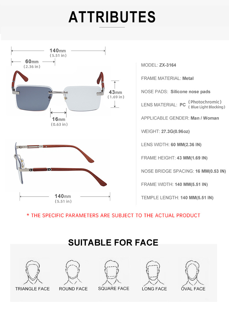 New Fashion Square Photochromic Sunglasses – Unique Trendy UV400 Outdoor Sun Glasses with Variable Tint Details and Specifications