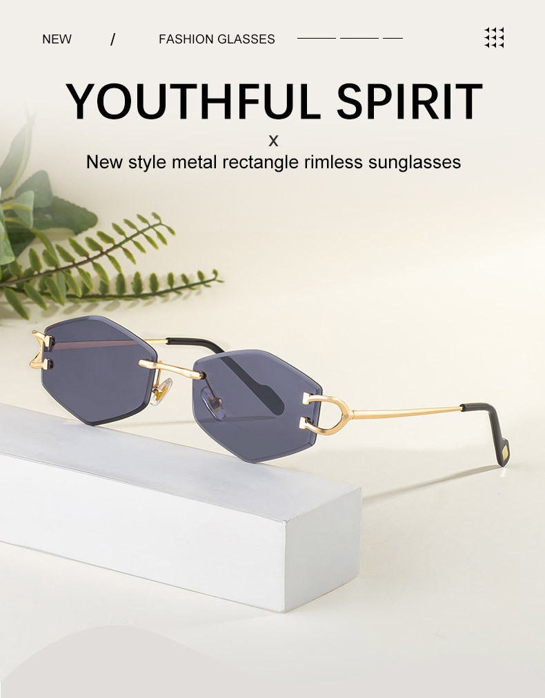2026 New Fashion Rimless Sunglasses for Women – Trendy Metal Temple Street Style UV400 Outdoor Sun Glasses Details and Specifications