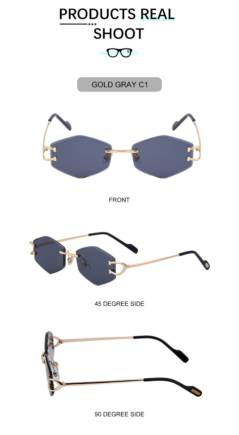 2026 New Fashion Rimless Sunglasses for Women – Trendy Metal Temple Street Style UV400 Outdoor Sun Glasses Details and Specifications