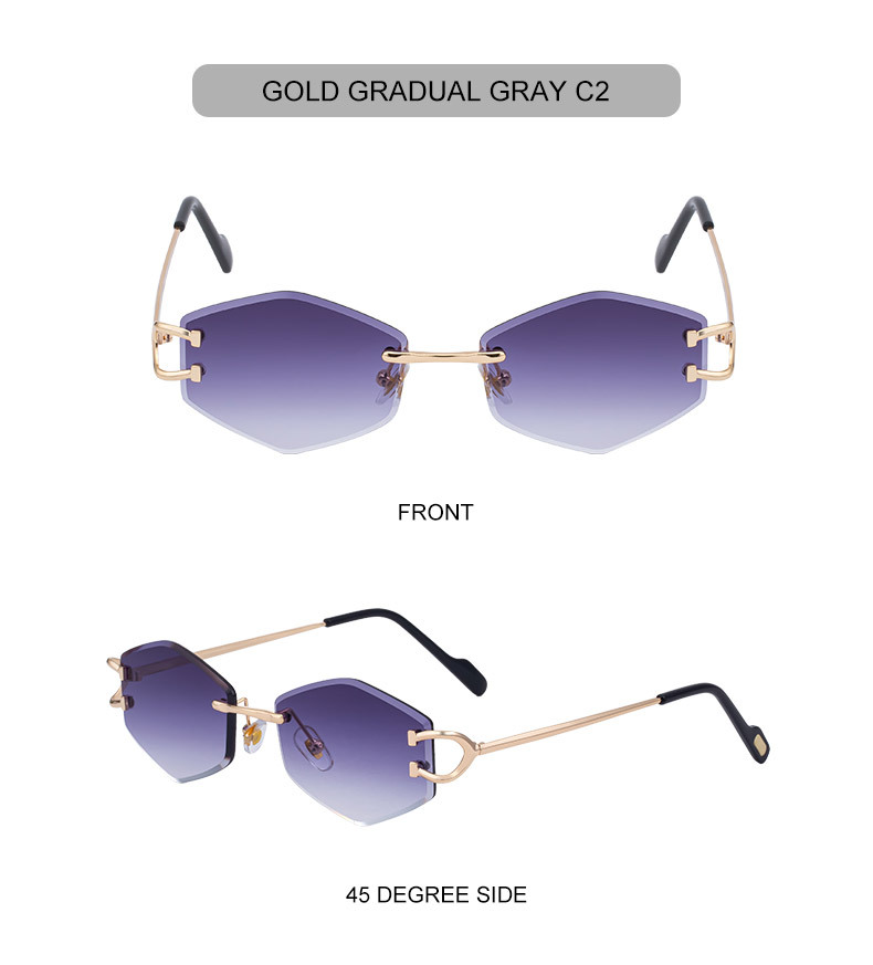 2026 New Fashion Rimless Sunglasses for Women – Trendy Metal Temple Street Style UV400 Outdoor Sun Glasses Details and Specifications