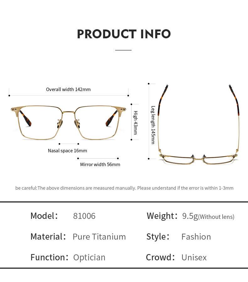 Pure Titanium Glasses Frame Men Retro Glasses Ultra Light Details and Specifications