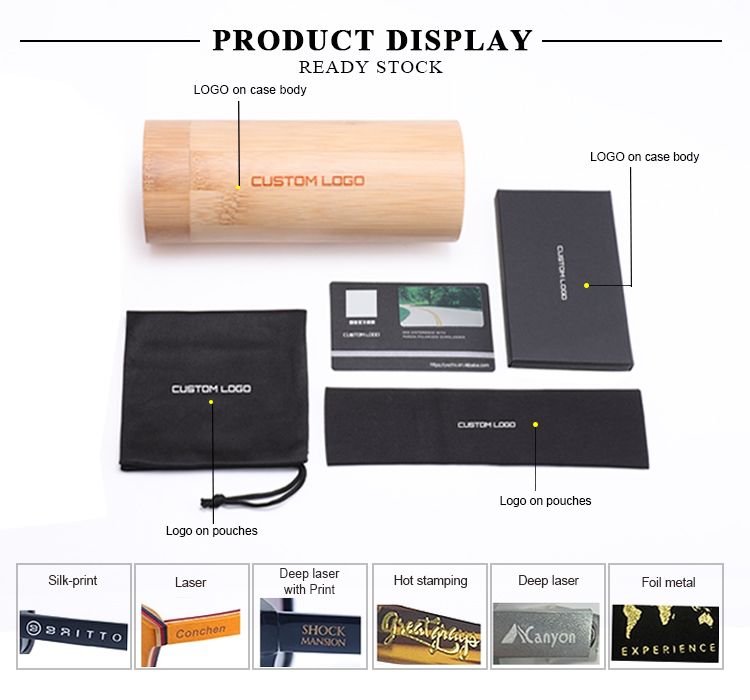 Hot Selling Factory Print Logo Wooden Sunglasses 2025 Custom Polarized Mirror Wood Bamboo Black Sunglasses for Unisex Details and Specifications